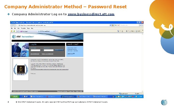 Company Administrator Method – Password Reset v Company Administrator Log on to www. businessdirect.