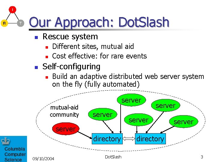 Our Approach: Dot. Slash n Rescue system n n n Different sites, mutual aid