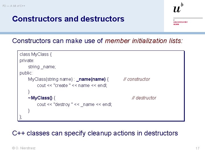 P 2 — A bit of C++ Constructors and destructors Constructors can make use P 2 — A bit of C++ Constructors and destructors Constructors can make use