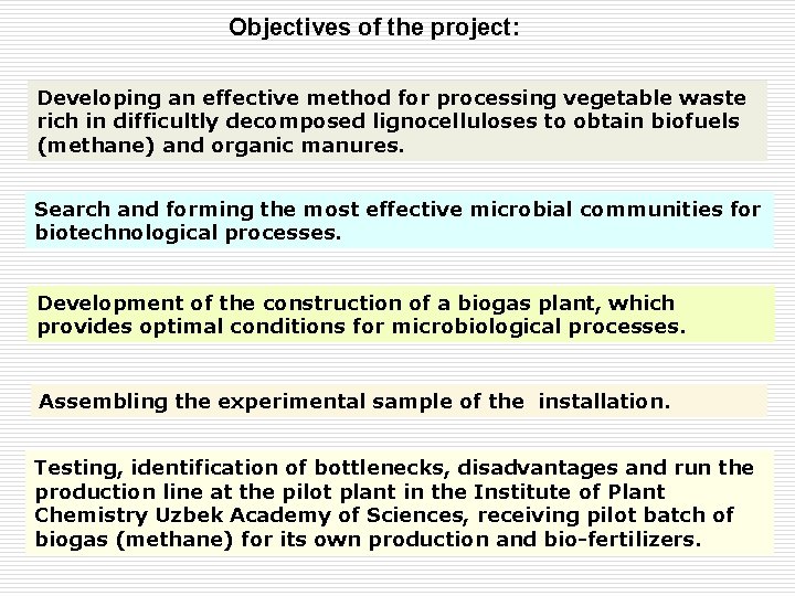 Objectives of the project: Developing an effective method for processing vegetable waste rich in