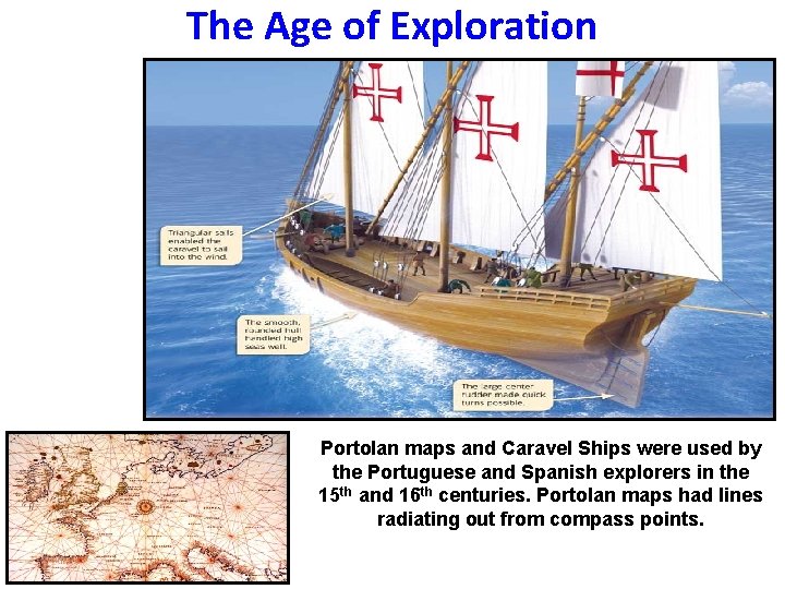 The Age of Exploration Portolan maps and Caravel Ships were used by the Portuguese