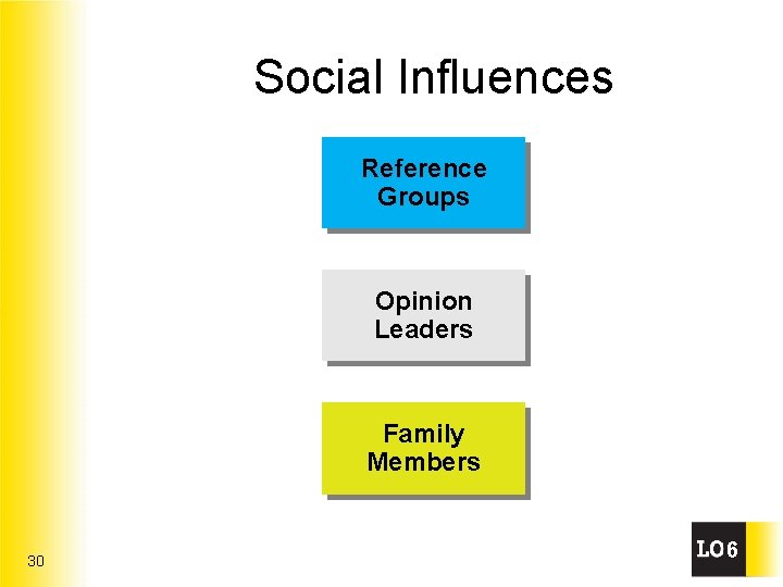 Social Influences Reference Groups Opinion Leaders Family Members 30 6 