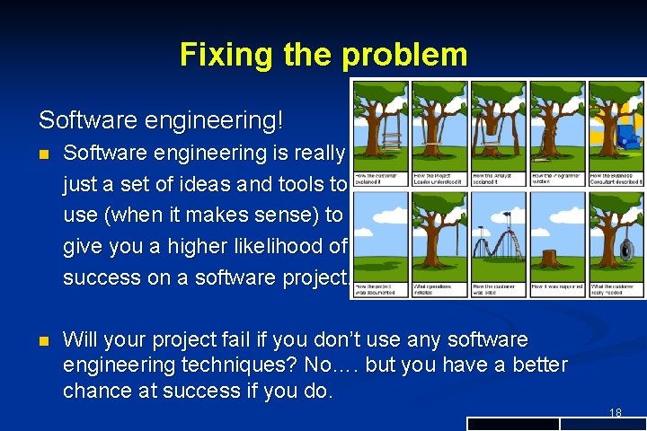Fixing the problem Software engineering! n Software engineering is really just a set of