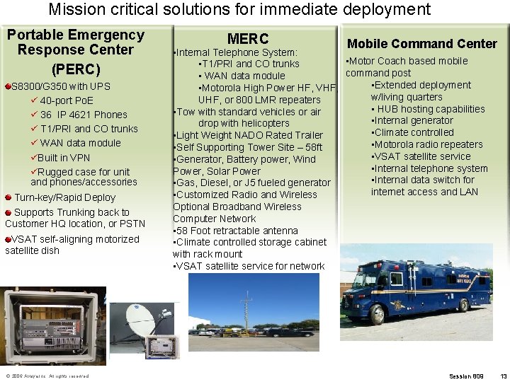 Mission critical solutions for immediate deployment Portable Emergency Response Center (PERC) S 8300/G 350