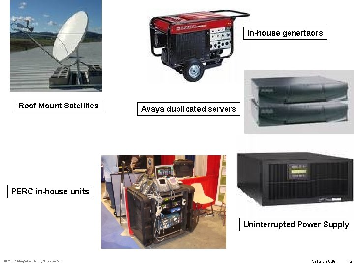 In-house genertaors Roof Mount Satellites Avaya duplicated servers PERC in-house units Uninterrupted Power Supply