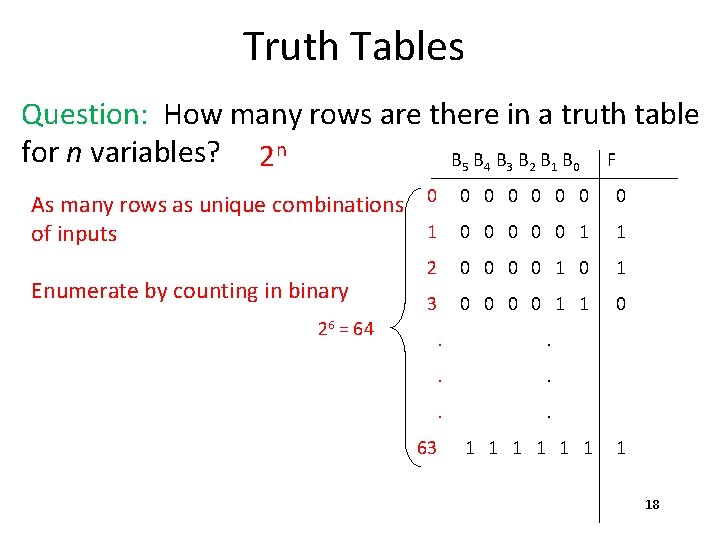 Truth Tables Question: How many rows are there in a truth table for n