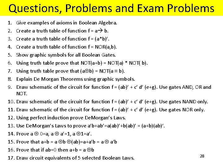 Questions, Problems and Exam Problems 1. 2. 3. 4. 5. 6. 7. 8. 9.