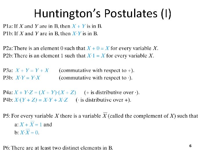 Huntington’s Postulates (I) 6 