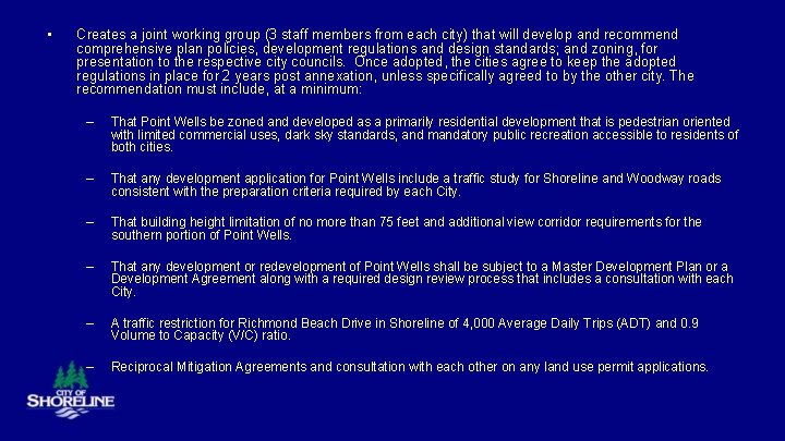  • Creates a joint working group (3 staff members from each city) that