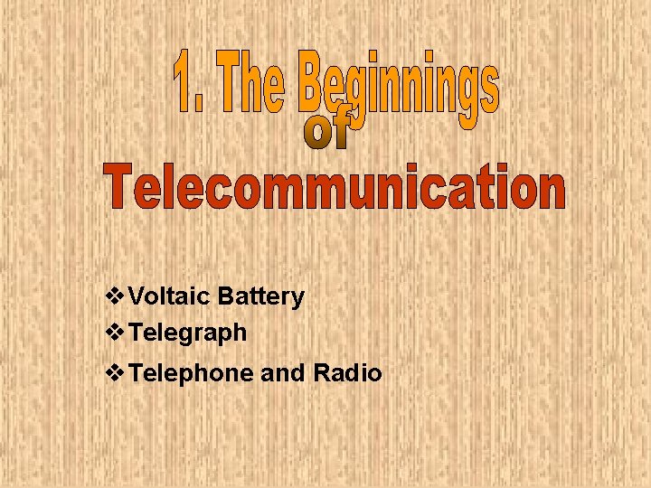 v. Voltaic Battery v. Telegraph v. Telephone and Radio 