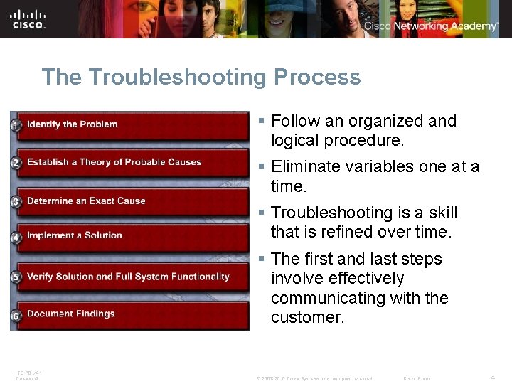 The Troubleshooting Process § Follow an organized and logical procedure. § Eliminate variables one