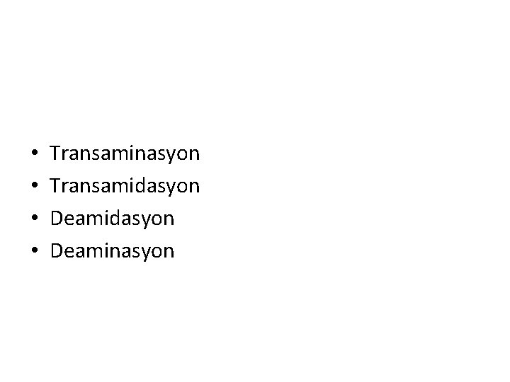  • • Transaminasyon Transamidasyon Deaminasyon 