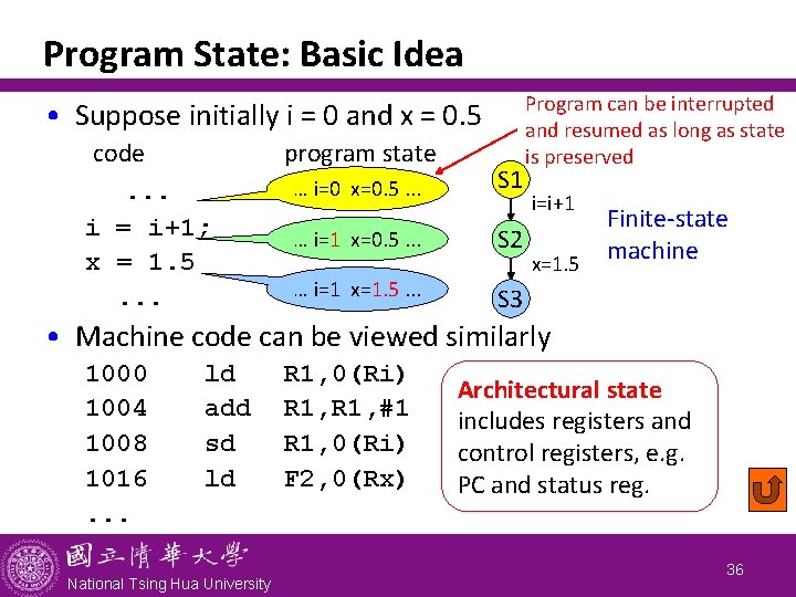 Program State: Basic Idea • Suppose initially i = 0 and x = 0.