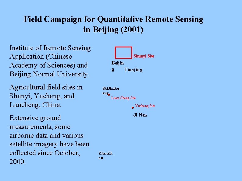 Field Campaign for Quantitative Remote Sensing in Beijing (2001) Institute of Remote Sensing Application