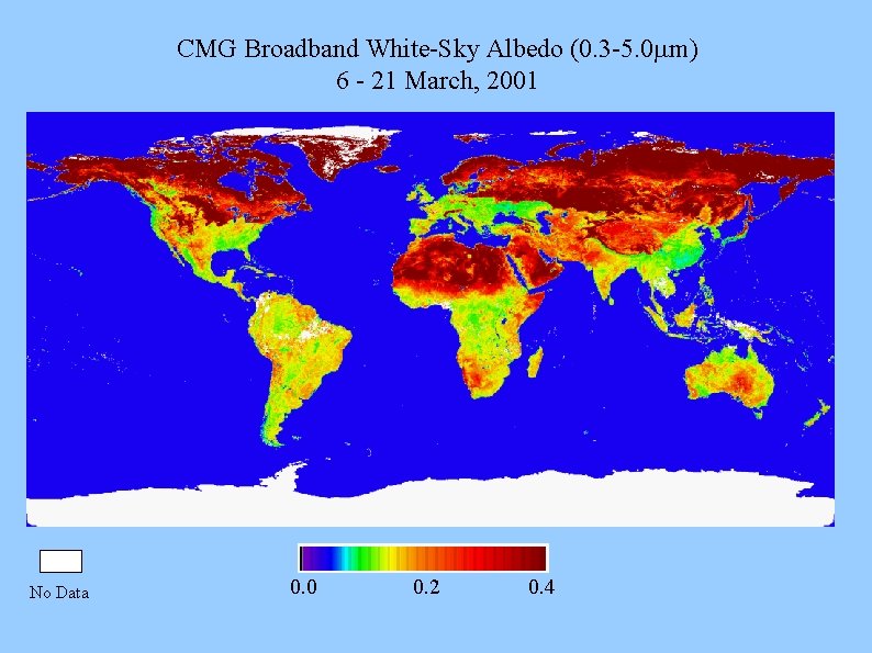 CMG Broadband White-Sky Albedo (0. 3 -5. 0 mm) 6 - 21 March, 2001