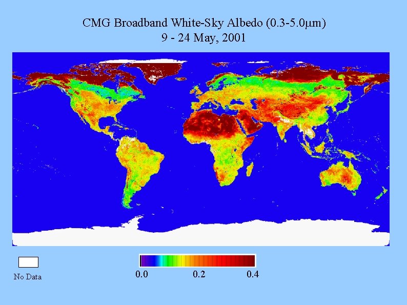 CMG Broadband White-Sky Albedo (0. 3 -5. 0 mm) 9 - 24 May, 2001