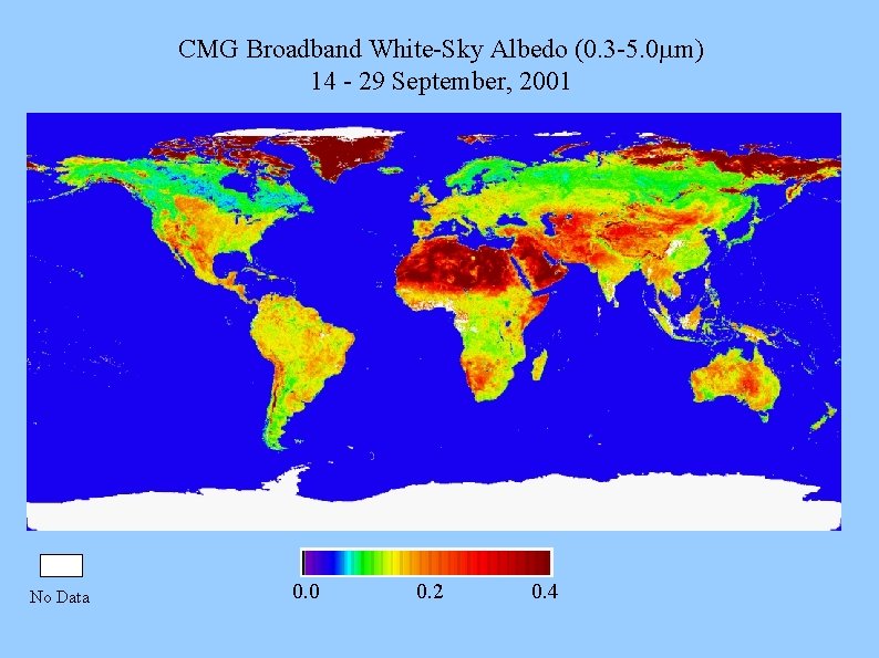 CMG Broadband White-Sky Albedo (0. 3 -5. 0 mm) 14 - 29 September, 2001