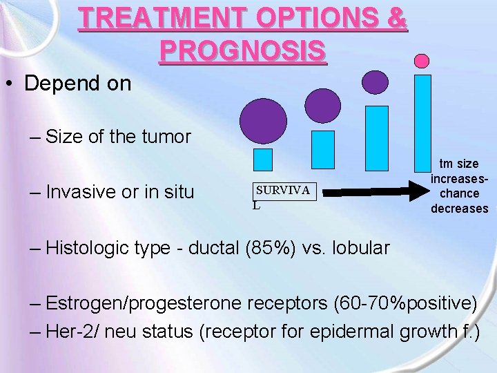 TREATMENT OPTIONS & PROGNOSIS • Depend on – Size of the tumor – Invasive