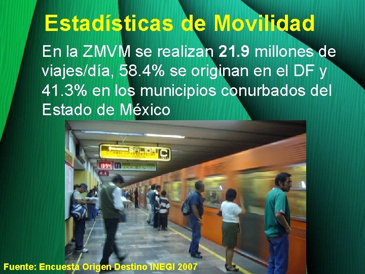Estadísticas de Movilidad En la ZMVM se realizan 21. 9 millones de viajes/día, 58.