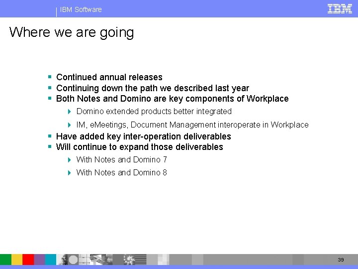 IBM Software Where we are going § Continued annual releases § Continuing down the IBM Software Where we are going § Continued annual releases § Continuing down the