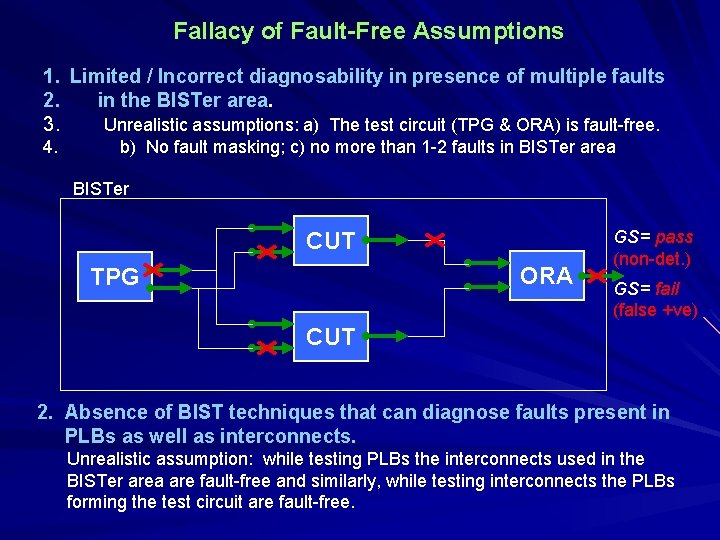 Fallacy of Fault-Free Assumptions 1. Limited / Incorrect diagnosability in presence of multiple faults