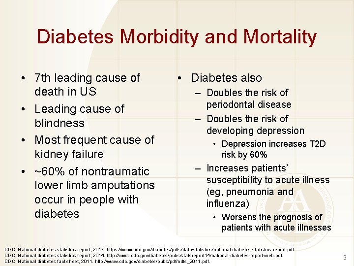 Diabetes Morbidity and Mortality • 7 th leading cause of death in US •