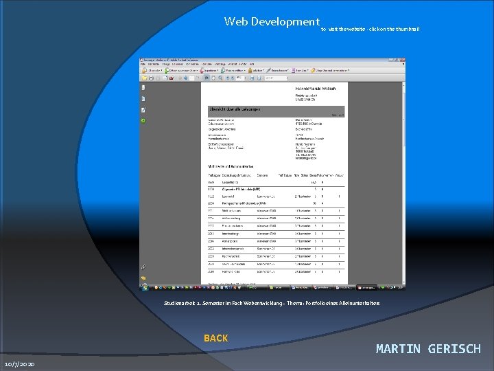 Web Development to visit the website - click on the thumbnail Studienarbeit 1. Semester