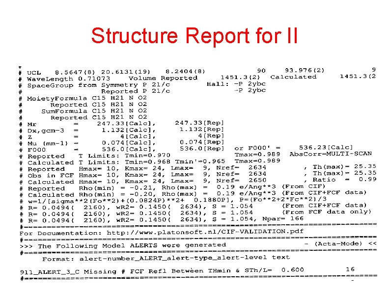 Structure Report for II 