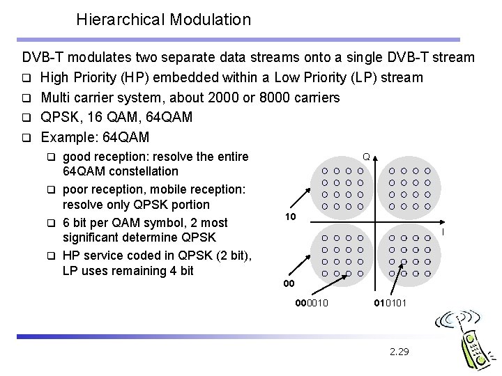 Hierarchical Modulation DVB-T modulates two separate data streams onto a single DVB-T stream q