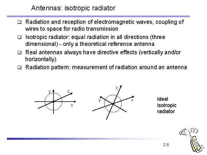 Antennas: isotropic radiator Radiation and reception of electromagnetic waves, coupling of wires to space