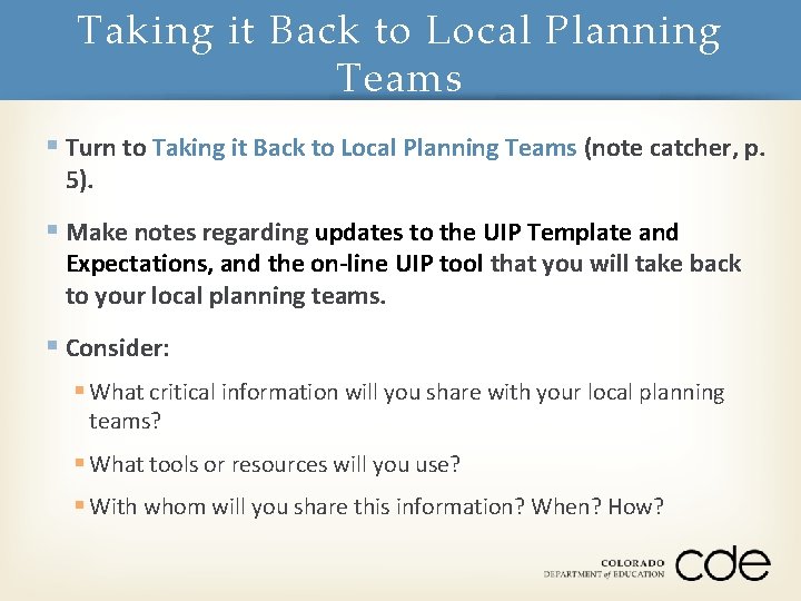 Taking it Back to Local Planning Teams § Turn to Taking it Back to