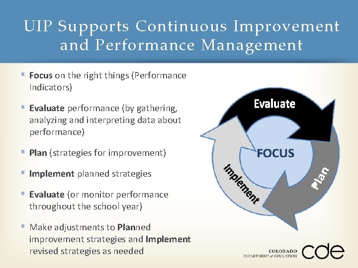 UIP Supports Continuous Improvement and Performance Management § Focus on the right things (Performance