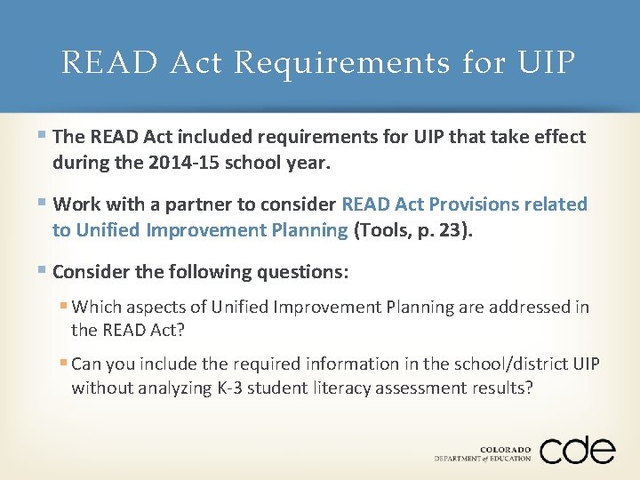 READ Act Requirements for UIP § The READ Act included requirements for UIP that