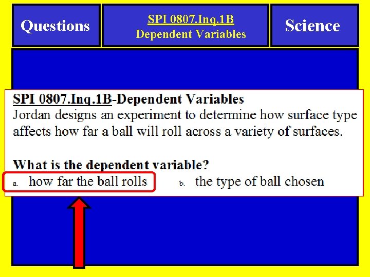 Questions SPI 0807. Inq. 1 B Dependent Variables Science 