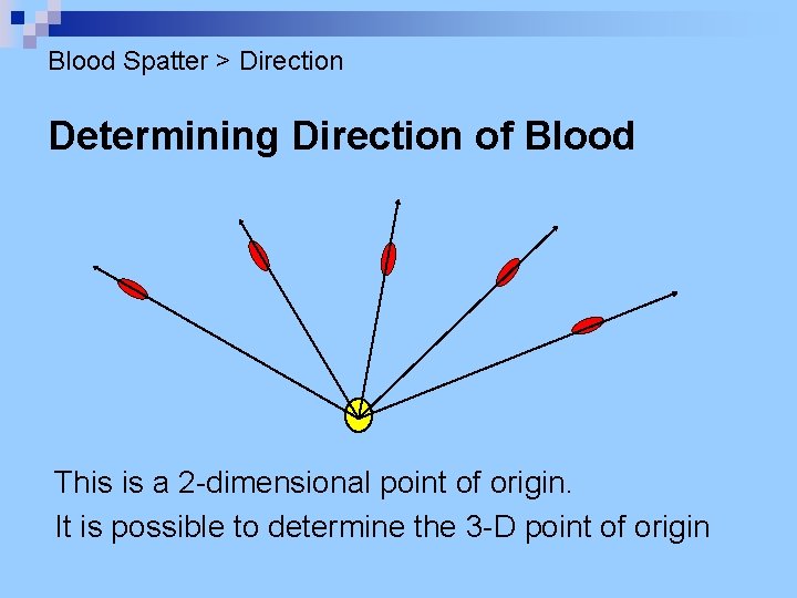 Blood Spatter > Direction Determining Direction of Blood This is a 2 -dimensional point