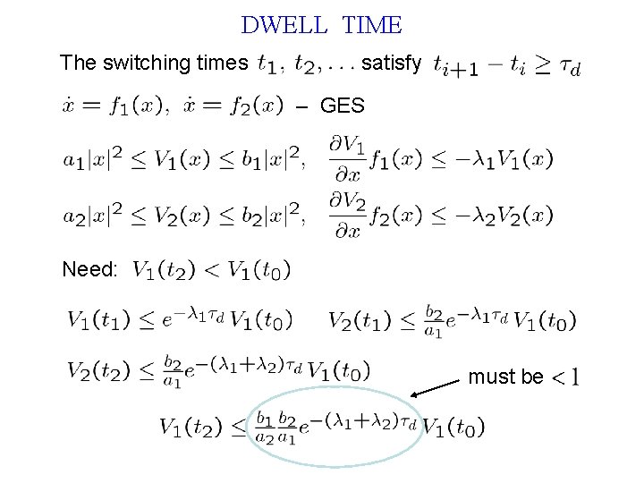 DWELL TIME The switching times satisfy – GES Need: must be 