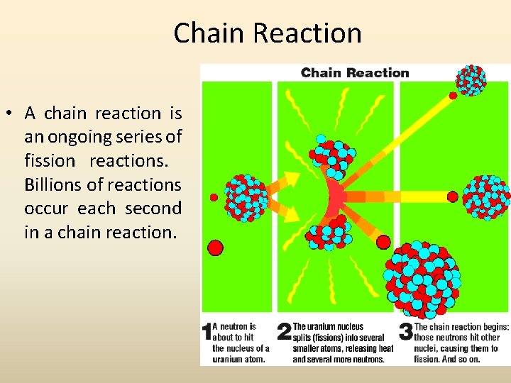 Chain Reaction • A chain reaction is an ongoing series of fission reactions. Billions