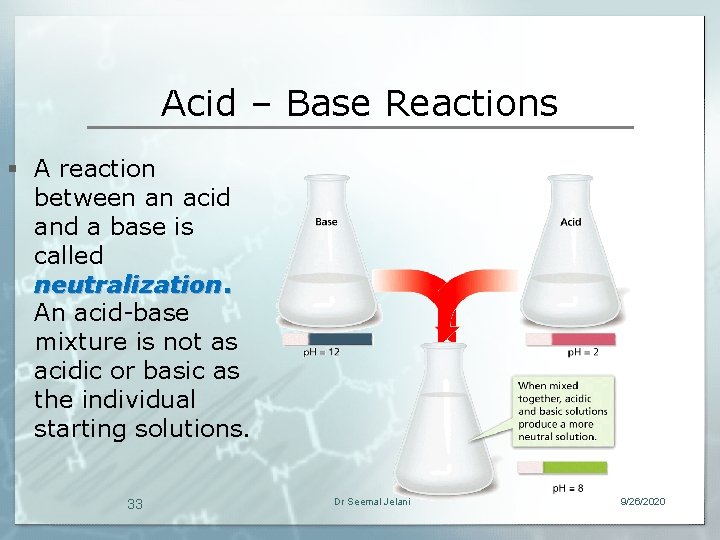 Acid – Base Reactions § A reaction between an acid and a base is