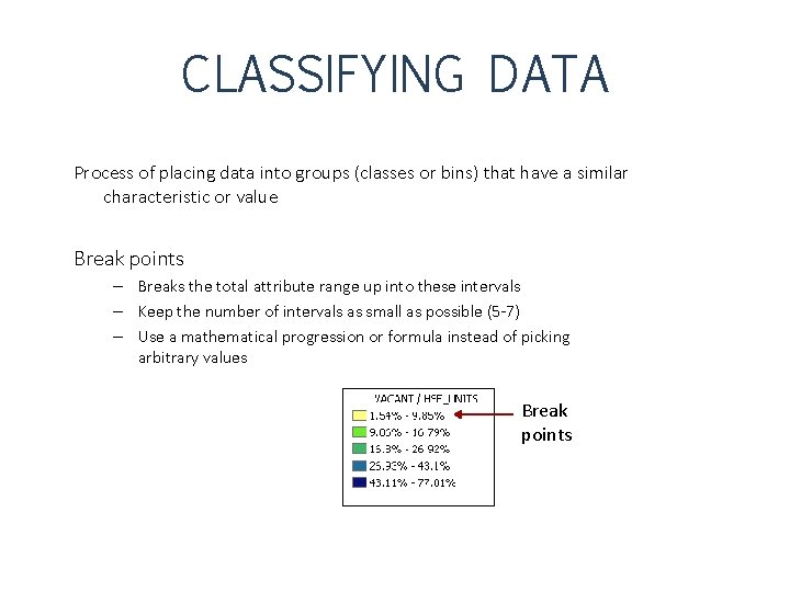CLASSIFYING DATA Process of placing data into groups (classes or bins) that have a