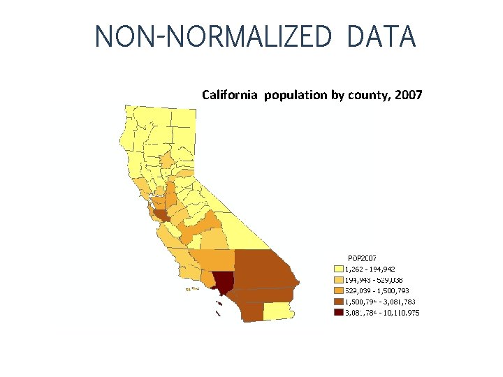 NON-NORMALIZED DATA California population by county, 2007 