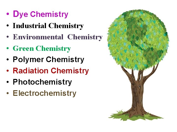 • Dye Chemistry • • Industrial Chemistry Environmental Chemistry Green Chemistry Polymer Chemistry