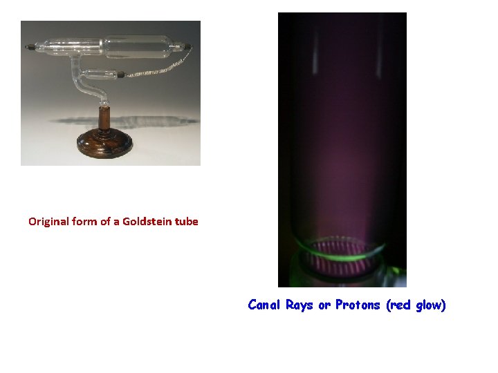  Original form of a Goldstein tube Canal Rays or Protons (red glow) 