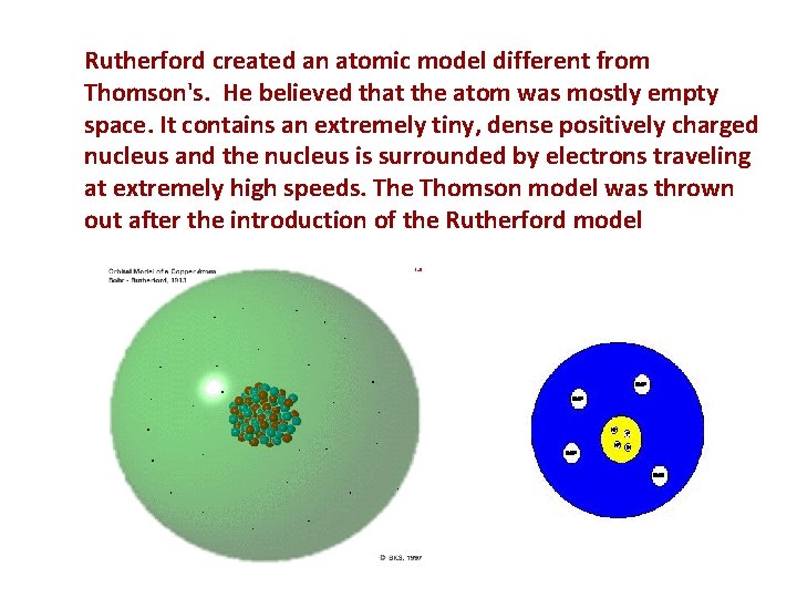  Rutherford created an atomic model different from Thomson's. He believed that the atom