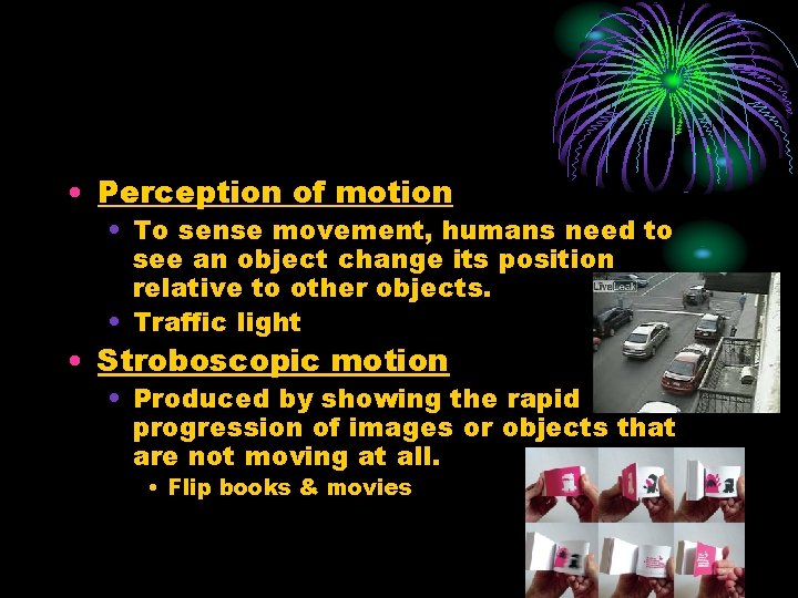  • Perception of motion • To sense movement, humans need to see an