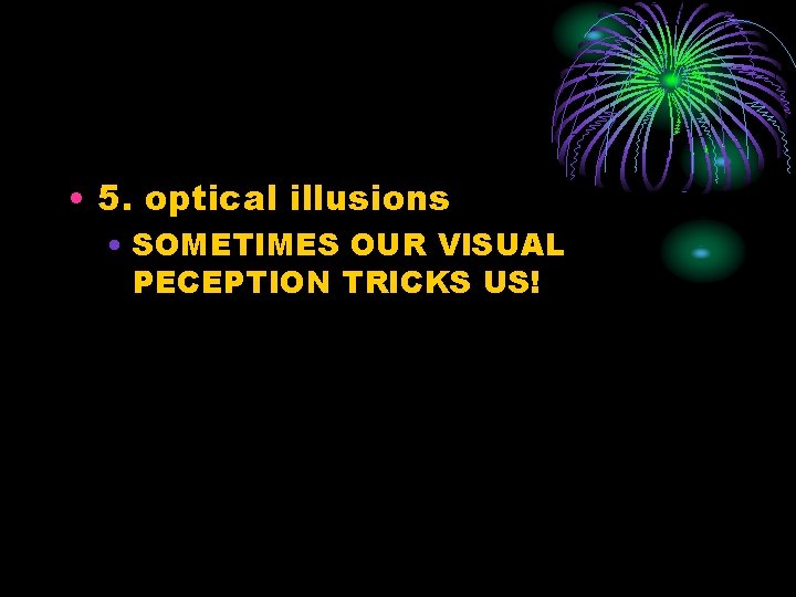  • 5. optical illusions • SOMETIMES OUR VISUAL PECEPTION TRICKS US! 