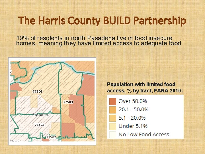 The Harris County BUILD Partnership 19% of residents in north Pasadena live in food