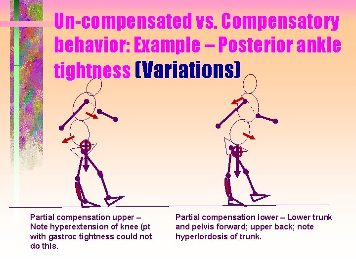 Un-compensated vs. Compensatory behavior: Example – Posterior ankle tightness (Variations) Partial compensation upper –