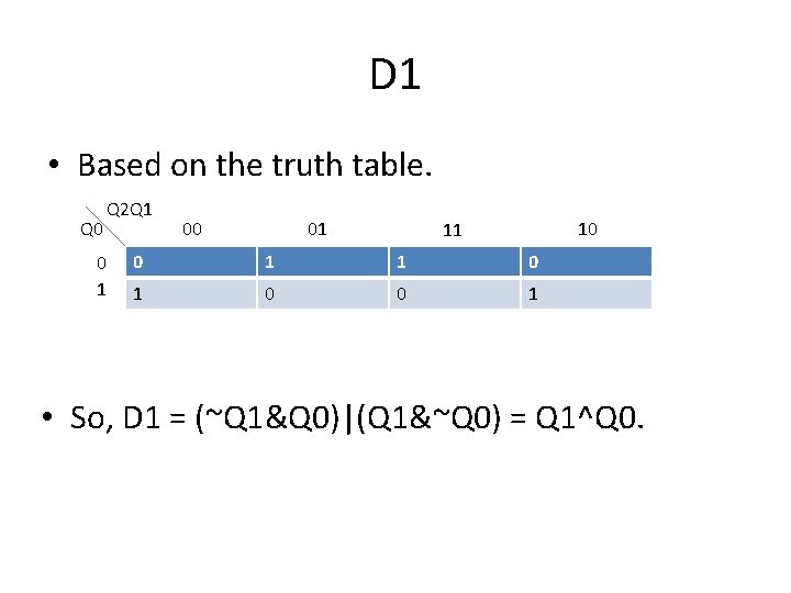 D 1 • Based on the truth table. Q 0 Q 2 Q 1