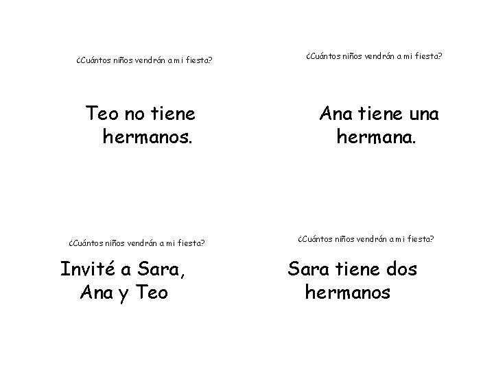 ¿Cuántos niños vendrán a mi fiesta? Teo no tiene hermanos. ¿Cuántos niños vendrán a