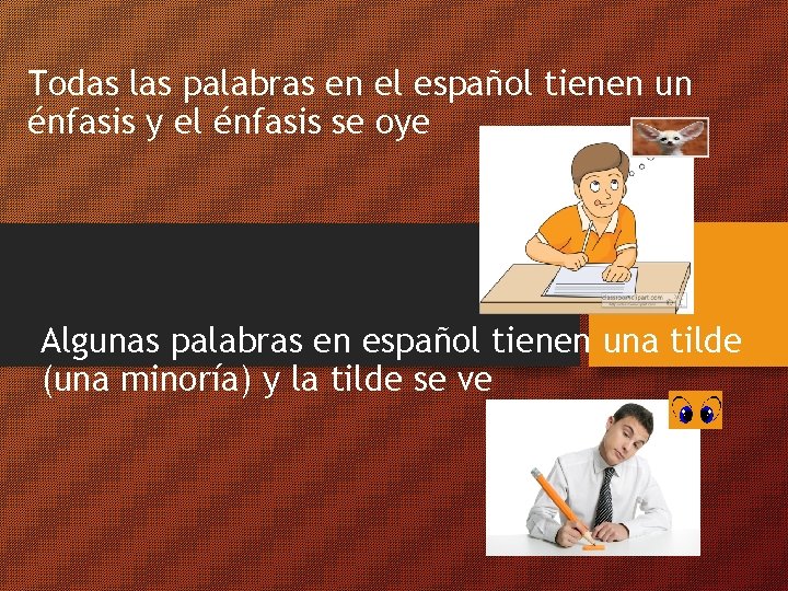 Todas las palabras en el español tienen un énfasis y el énfasis se oye